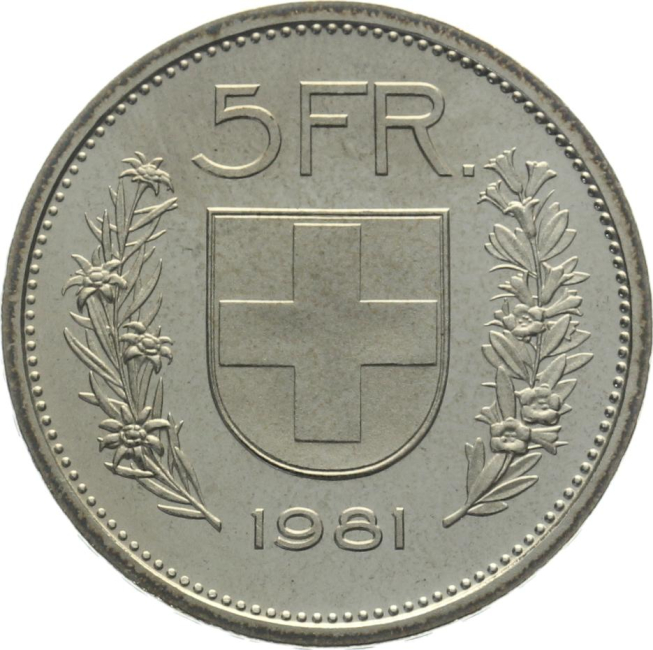 5 Franken 1981 ohne Münzzeichen